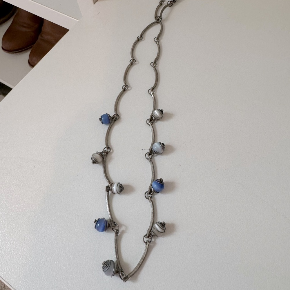 Blue and pearl boho necklace